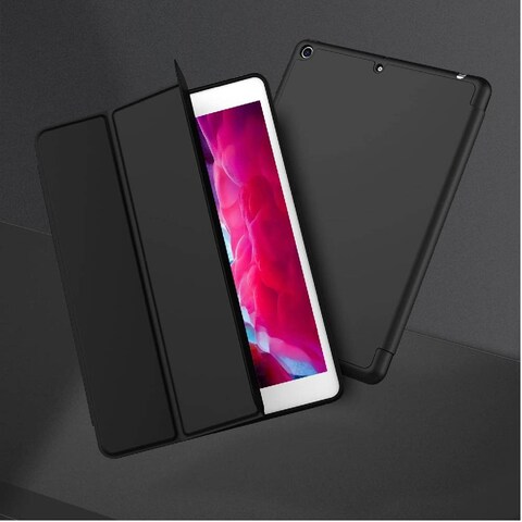 TRON Case Compatible with iPad 9.7&rdquo; 2018/2017(6th/5th Gen)/iPad Air 2/iPad Air with Pencil Holder, Shockproof Soft TPU Back Shell Cover with Auto Wake/Sleep (Black)