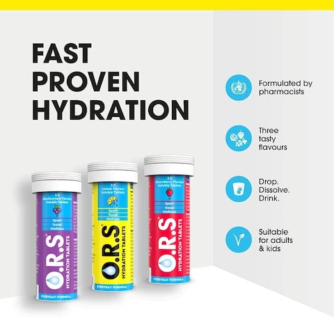 O.R.S Hydration Tablets With Electrolytes, Vegan, Gluten And Lactose Free Formula, Strawberry Flavour 24&#39;s