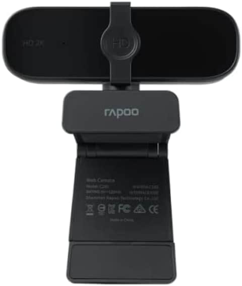 Rapoo C280 2K Webcam USB HD Webcam For Laptops, Built In Omni Directional Dual Noise Reduction Microphone, Wide Angle 360&deg; Rotational- Black