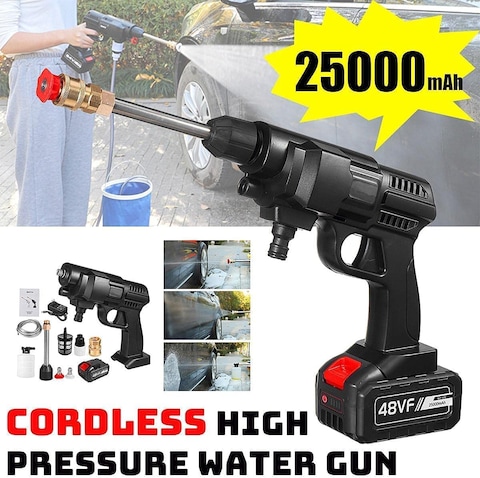 Generic YU Well 48V 25000mAh 30Bar Cordless High Pressure Car Washer With Nozzles Water Gun Set