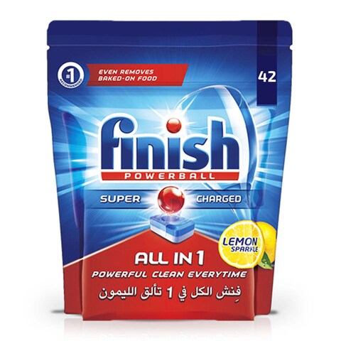 Finish Powerball All-In-1 Super Charged Lemon Dishwasher Tablets Blue 42 count