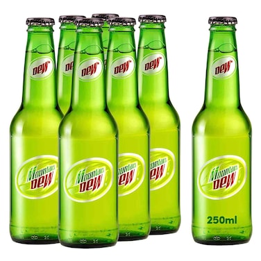 Mountain Dew, Carbonated Soft Drink, Glass Bottle, 250ml x 6