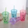 Ice Cup, Acrylic Frosty Freezing Gel Ice Cup with Straw and Lid for Juice, Soft Drinks, Water, 450 ml (Random Color)