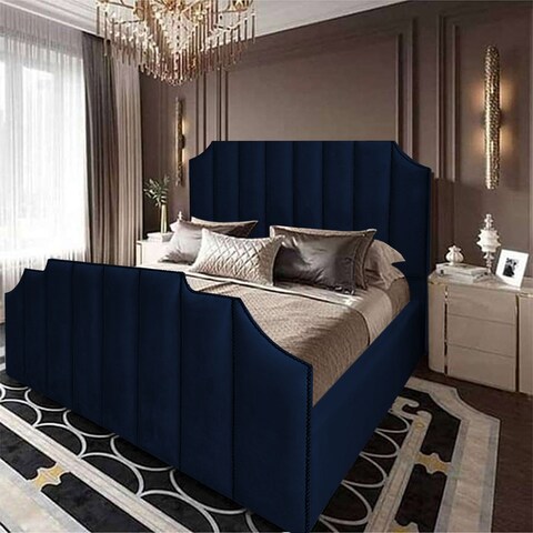 إن هاوس تاج هيكل سرير منجد بالمخمل - نفر ونص - 200×140 سم - كحلي