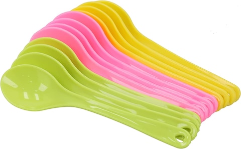 Royalford 12Pcs Boutique Spoon, Premium Quality Plastic Spoon, RF11129 Nonstick Kitchen Spoons For Mixing, Eating, Jam, Honey, Coffee Food Grade Spoon For Home, Kitchen, Or Restaurant, Multicolor