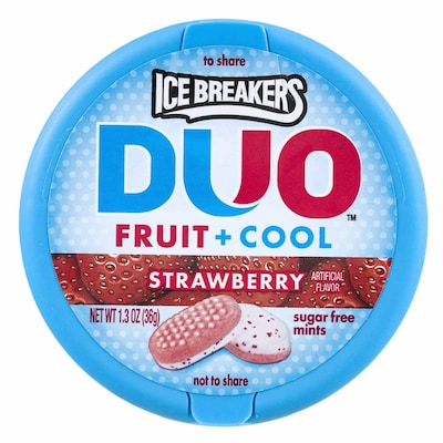 Hatsheys Ice Breakers Duo Fruit And Cool Strawberry Mints Candies 37g