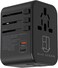 BLUE OCEAN 35.5W Quick Charge Travel Adapter With 3 Usb Ports - 1 Type C 3.0A &ndash; 1 PD 20W/QC 3.0 Universal Travel Adapter, One Adapter For Phones, World Power Socket Plugs Auto Switch With Pouch- BLACK