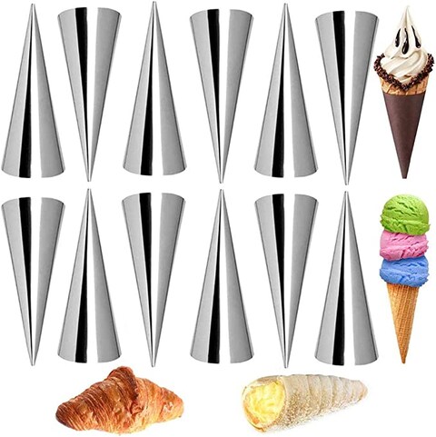 6 Pcs Cream Horn Molds, Stainless Steel Cannoli Forms Puff Pastry Cream Cone Pastry Roll Horn Croissant Baking Tool