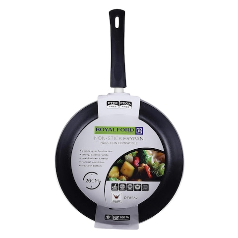 Royalford 26cm Non-Stick Frypan With Induction Base - Smart Fry Pan With Durable Coating &ndash; High-Quality Forged Aluminium Construction, Non-Stick Pan For Gas, Induction Base