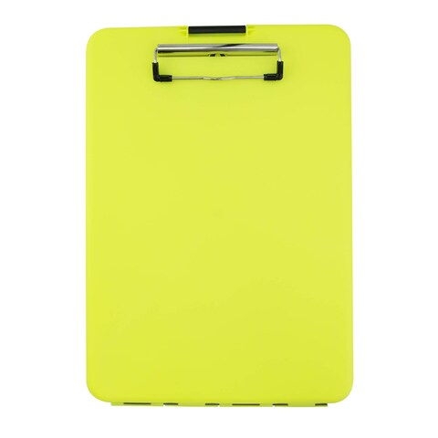 Saunders Hi-Vis Yellow SlimMate Plastic Storage Clipboard with Low Profile Clip - Portable Mobile Organizer for Home, Office, and Business Use (00573)