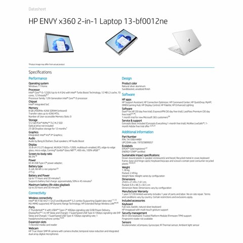 HP Envy x360 E13BF0012NE Laptop With 13.3-Inch Display Intel Core i5-1230U 8GB RAM 512GB SSD Intel UHD Graphic Card