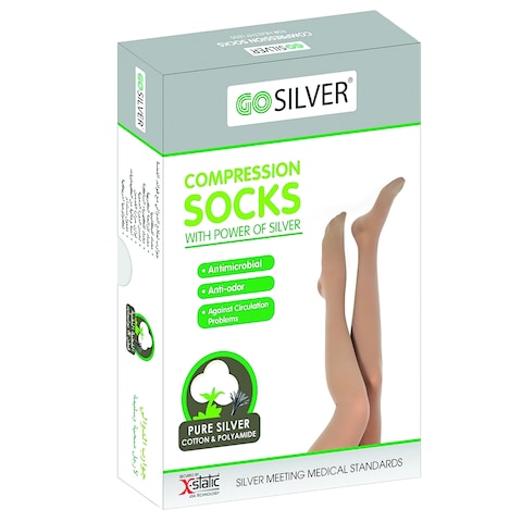 Go Silver Knee High, Compression Socks, Class 3 (34-46 mmHg) Open Toe Flesh Size 4