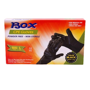 Box cpe gloves powder free non sterile 100 pices black large 