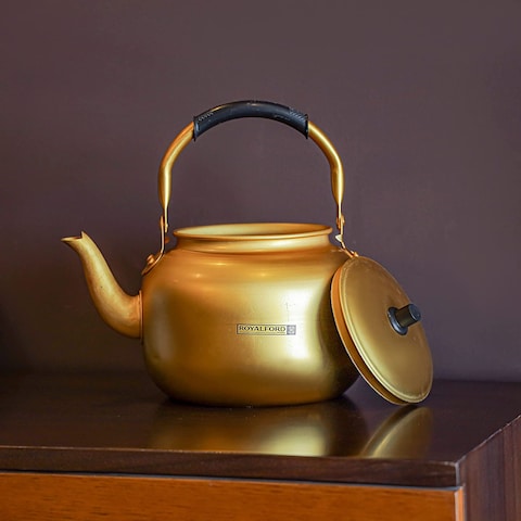 Royalford 6.0L Golden-Finish Aluminum Tea Kettle- RF10770, Rust And Corrosion Resistant Body With Comfortable And Anti-Scald Handle, Induction Compatible, Perfect For Indoor And Outdoor Use, Golden