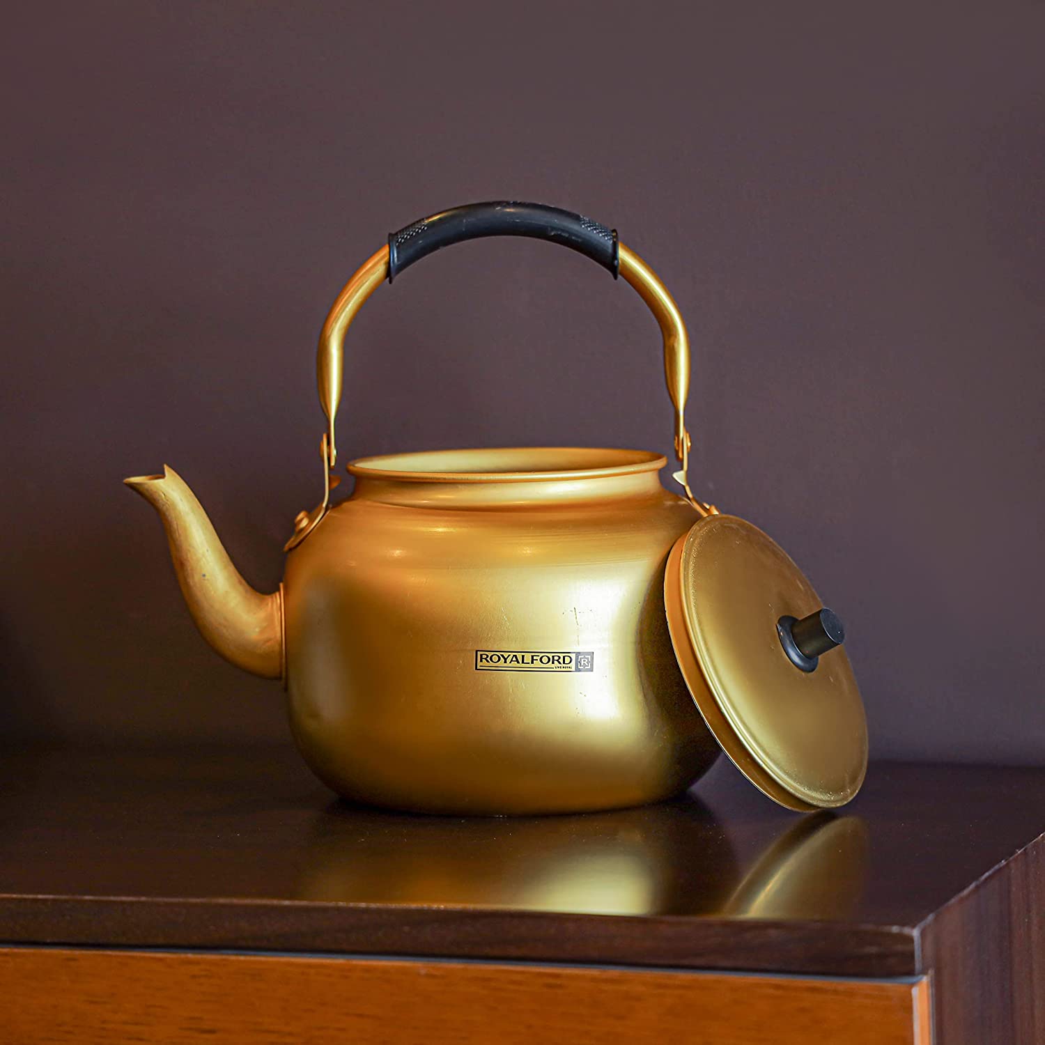 Royalford 6.0L Golden-Finish Aluminum Tea Kettle- RF10770, Rust And Corrosion Resistant Body With Comfortable And Anti-Scald Handle, Induction Compatible, Perfect For Indoor And Outdoor Use, Golden