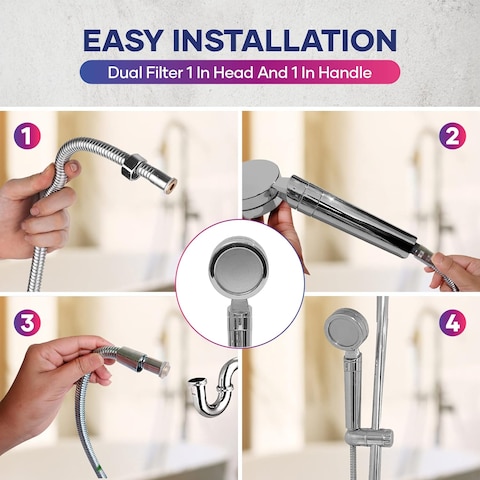Coralblue Handheld Shower Head Set-This Shower head has 2 Shower filter 1 handle and 1 head water filter to purify harmful Chemicals and Pollutants -  2m long Shower hose Stainless Steel