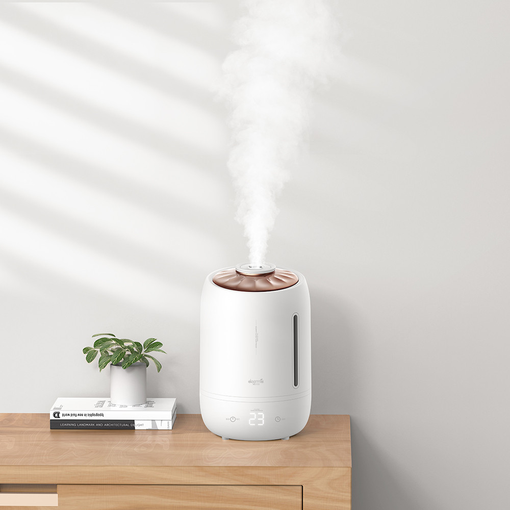 Deerma F600 Ultrasonic Humidifier Aromatherapy Oil Diffuser Three Gear Touch Temperature Intelligent Mist Maker Timing Function Constant Humidity   5L Capacity - White