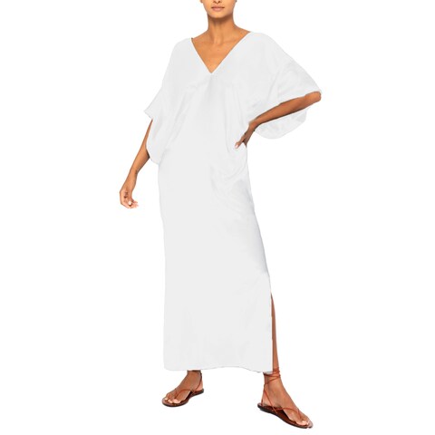 WOMEN SHORT SILK DRESS WHITE M