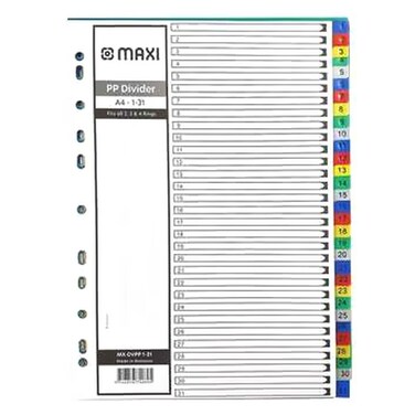Maxi 1-31 Part Coloured PP Divider White