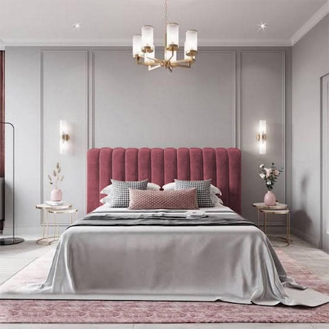 إن هاوس لاتيسو هيكل سرير منجد بالمخمل - نفر ونص - 200×160 سم - زهري غامق