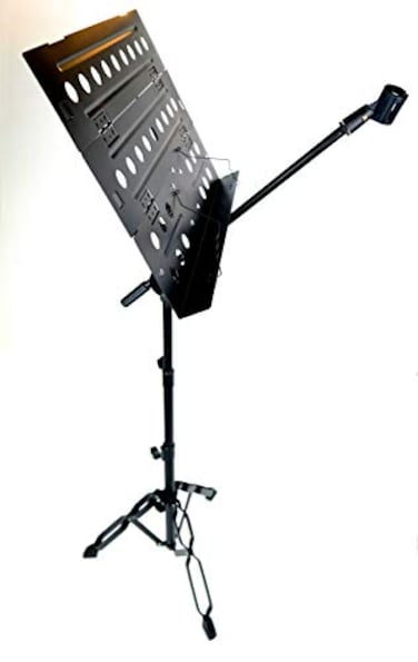 Mike Music 2 In 1 Dual Use Sheet Music Stand &amp; Microphone Stand Foldable Tripod Portable Sturdy (2 In 1 D10, 1Pack, Black)