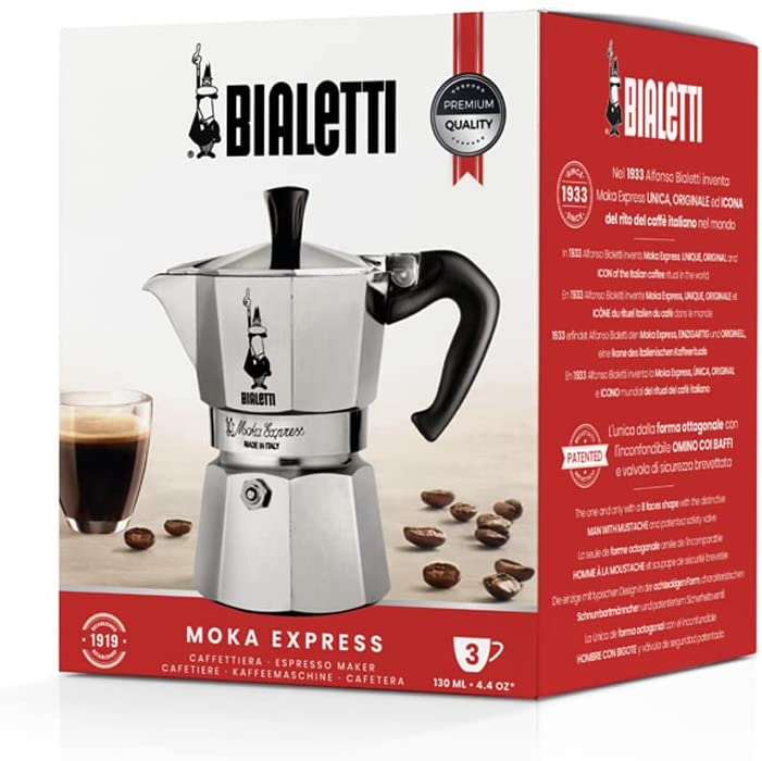 Bialetti 3 Cups Moka Espresso Maker, Be-1162, Silver, Aluminium