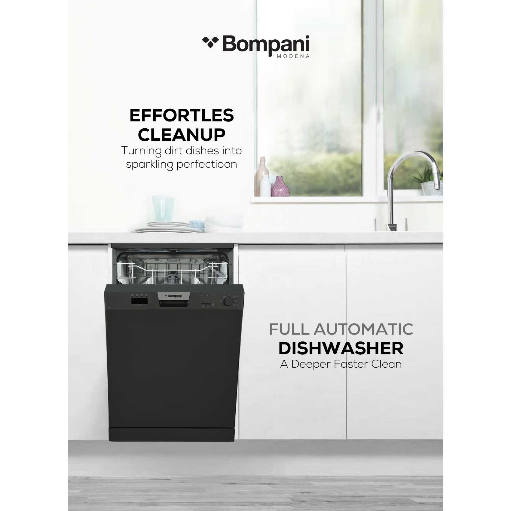 Bompani Dishwasher With 5 Programs, 12 Place Settings, LED Indicator -BO5011 Black