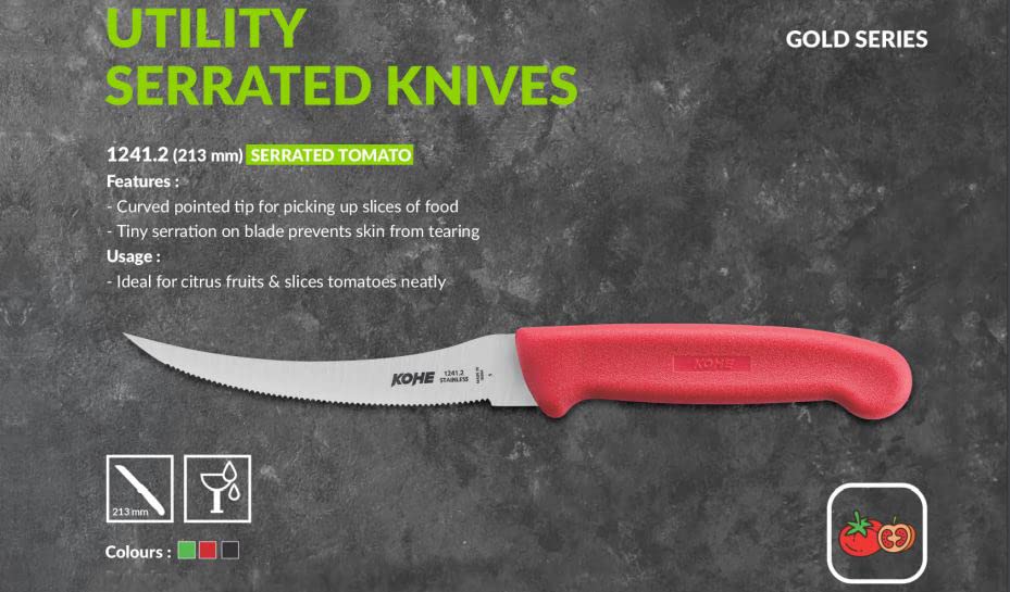 كوهي سكين مطبخ مسنن من الستانلس ستيل لاستخدام متعدد الأغراض بتصميم مريح، متنوع