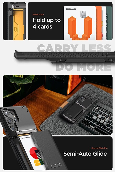 VRS Design Damda Glide Pro for Samsung Galaxy S23 ULTRA case cover wallet (2023) [Semi Automatic] slider Credit card holder Slot [3-4 cards] - Black Groove