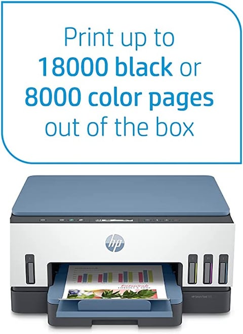 HP Smart Tank 725 All-in-One Printer wireless, Print, Scan, Copy, Auto Duplex Printing, Print up to 18000 black or 8000 color pages, White/Blue  [28B51A]