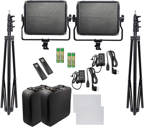 DMK Power Coopic (2 Pack) Led-540Asrc Bi-Color LED Video Panel Light With Stand 3200K-5600K For Studio Interview Cri95 Lumen 3400 Lux - Metal Housing Outdoor Video Photography Lighting