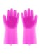Generic 2-Piece Reusable Silicone Gloves With Wash Scrubber Rose Red 25X6Inch