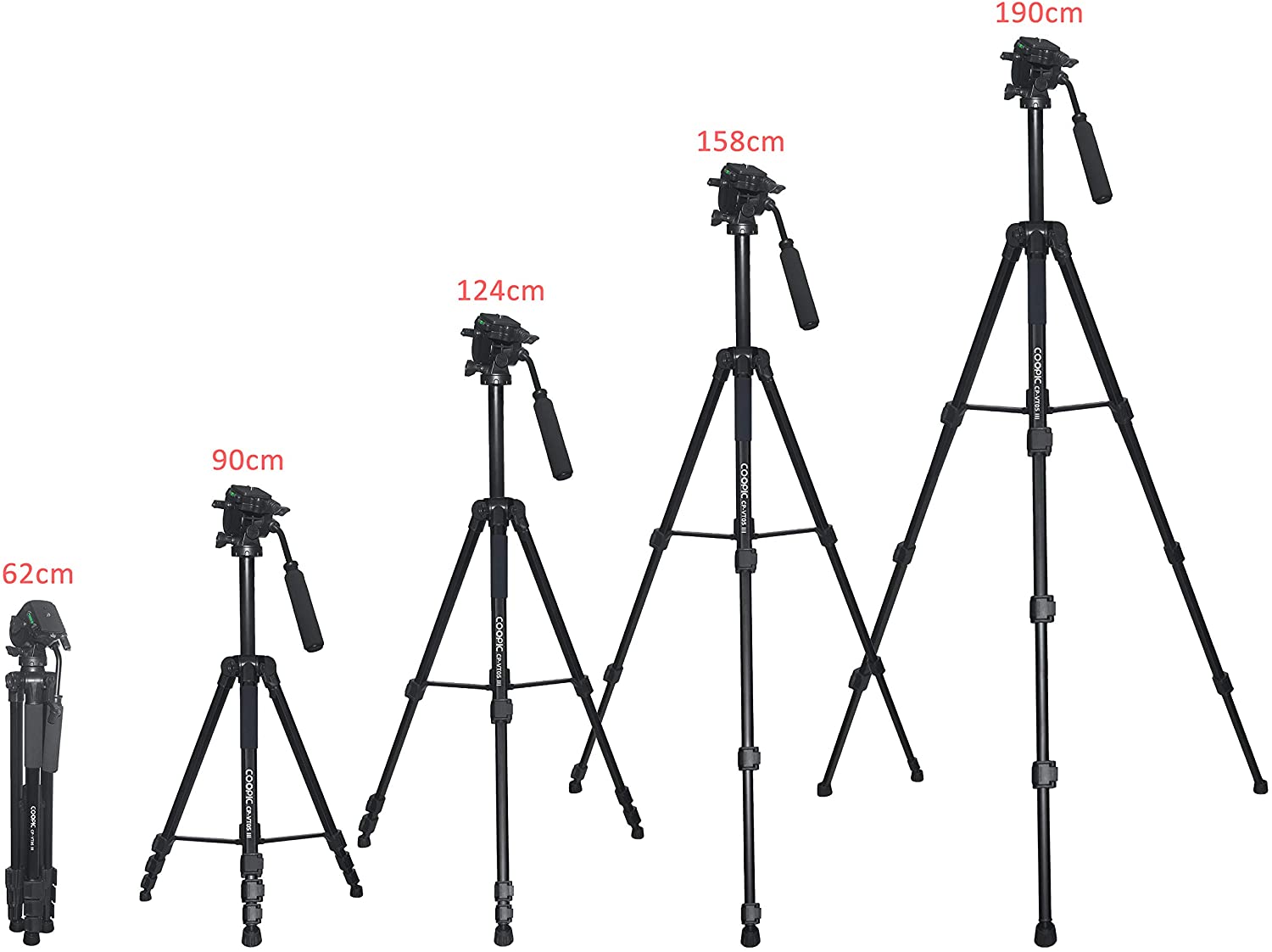 Coopic Cp-Vt05 Iii, Foldable Tripod With Max Height 190Cm/74.80Inch With Horizontal Fluid Pan Head For Camera And Camcorder Photography Load Up To 5Kg.