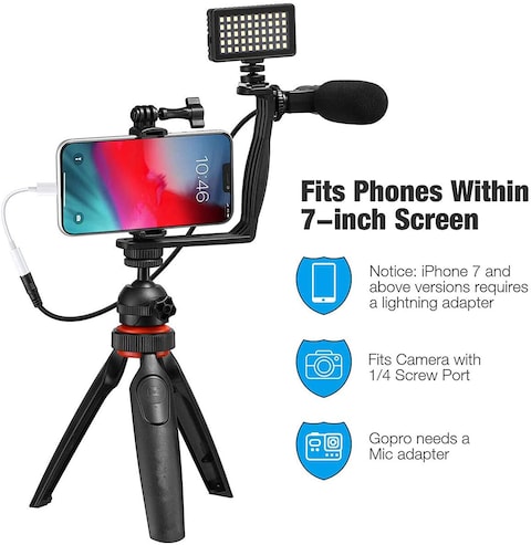 DMK Power Coopic Vk-01 Smartphone Phone Video Film Making Recording Microphone Kit Filmmaker Mini Tripod With Shotgun Video Mic Video Rig For Iphone 11 Pro Max X 8 Plus 7 Plus Samsung Huawei Etc.