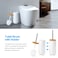 Mimelon 6-pcs Bathroom Accessory Set, Bamboo White Bathroom Set Includes Toothbrush Cup &amp; Holder, Soap Dispenser, Soap Dish, Durable Toilet Brush With Holder - Modern Trash Can