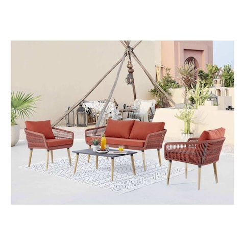 MyChoice Steel and Rope Coffee Table and Chair Set with Cushion 4 Person