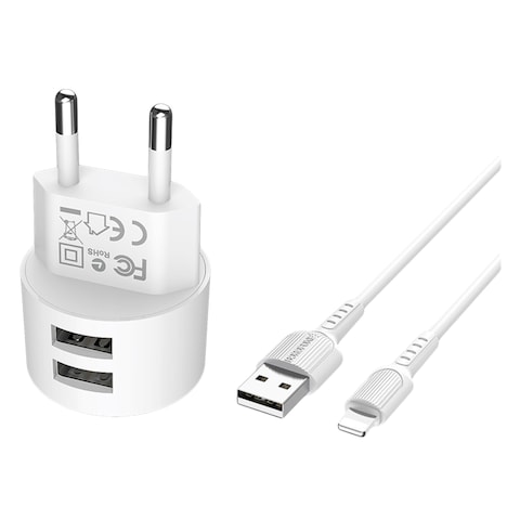 Borofone Dual Charger Port With Lithning Cable BA23A