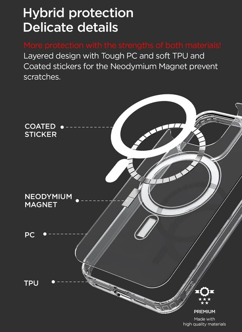 VRS Design Crystal Mixx Magnetic designed for iPhone 14 PLUS case cover compatible with MagSafe with Tempered Glass Screen Protector and Camera Lens Protector - Clear