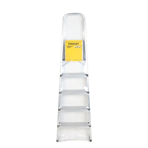 STANLEY Step Ladder, 5 Steps Aluminum Ladder with Non-Slip Rubber Edge Guards &amp; 150 KG Loading Capacity - EN131 Approved