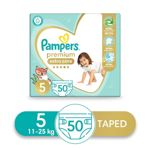 Pampers Premium Extra Care Diapers - Size 5 - 11-25 kg - 50 Diapers