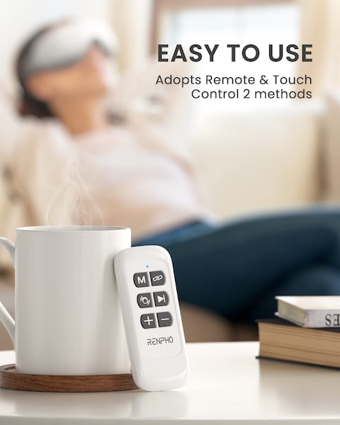 Renpho Eye Massager With Heat And Vibration, Remote Control, Compression Bluetooth Music Temple Eye Massage Mask Rechargeable For Relax Eye Strain Dark Circles Eye Bags Dry Eyes Improve Sleep, White