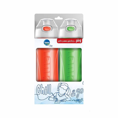 Tank Me Bottles Set, 0.65 Liters, Green + Orange - Pack of 2