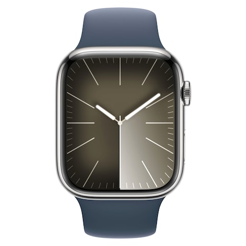 Apple Watch Series 9 LTE 45mm Silver Stainless Steel Storm Blue Sport Band Medium/Large