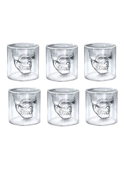 Goldedge - Set Of 6 Crystal Skull Shot Glasses Clear 50 Centimeter