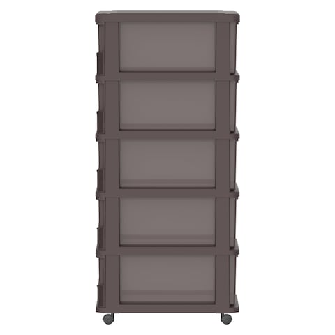 Cosmoplast Cedargrain 5 Tiers Storage Cabinet With Drawers And Wheels Dark Brown 50x40x114cm