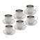 Life Smile Coffee Cup with Saucer Set of 6 - 18/10 Pure Stainless Steel - Double Walled Tea Cups Vacuum Insulated - Heat Resistant Handle - Dishwasher Safe - 200 ml