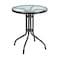 HEXAR&reg; Outdoor Table Round Patio Table Coffee Table Side Table Garden Table Outdoor Indoor Furniture with Metal Frame and Tempered Water Ripple Glass Top for Garden Backyard Porch Deck