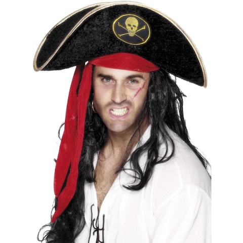 Smiffys Pirate Hat with Skull and Crossbones- Black