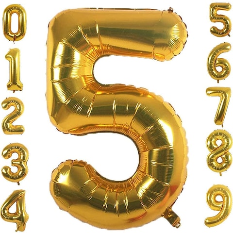 Markq 40 inch Number Balloons, Large Gold Foil Helium Balloons for Anniversary Wedding Birthday Party Decoration Supplies (Number 5)