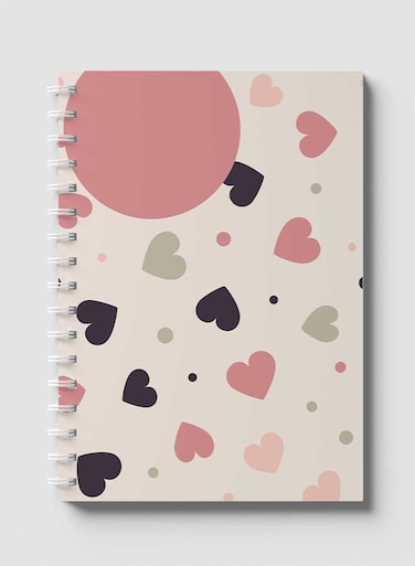 Lowha Spiral Notebook With 60 Sheets And Hard Paper Covers With Graphic Hearts Design, For Jotting Notes And Reminders, For Work, University, School
